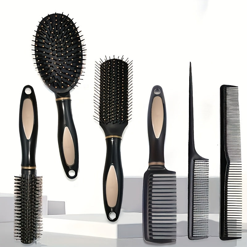 6-Piece Black Hair Styling Tool Set with Ergonomic Handles
