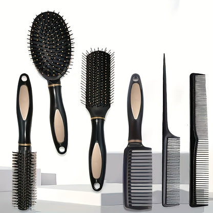 6-Piece Black Hair Styling Tool Set with Ergonomic Handles