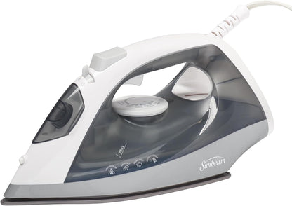 Sunbeam Compact Steam Iron, 1200 Watts, Non-Stick Soleplate, Powerful Shot of Steam, Horizontal or Vertical, Spray Mist, Precision Tip, White/Blue