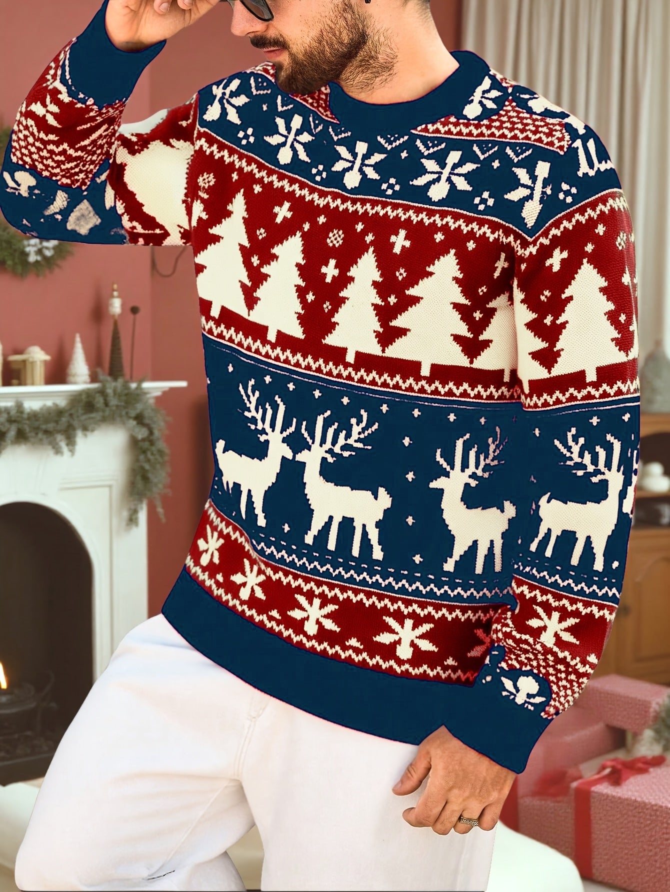 Christmas Theme Knitted Sweater | Warm and Comfortable, Ideal for Self-Wear or Gifting, Crew Neck, Long Sleeve, Acrylic Material, Fall/Winter Season