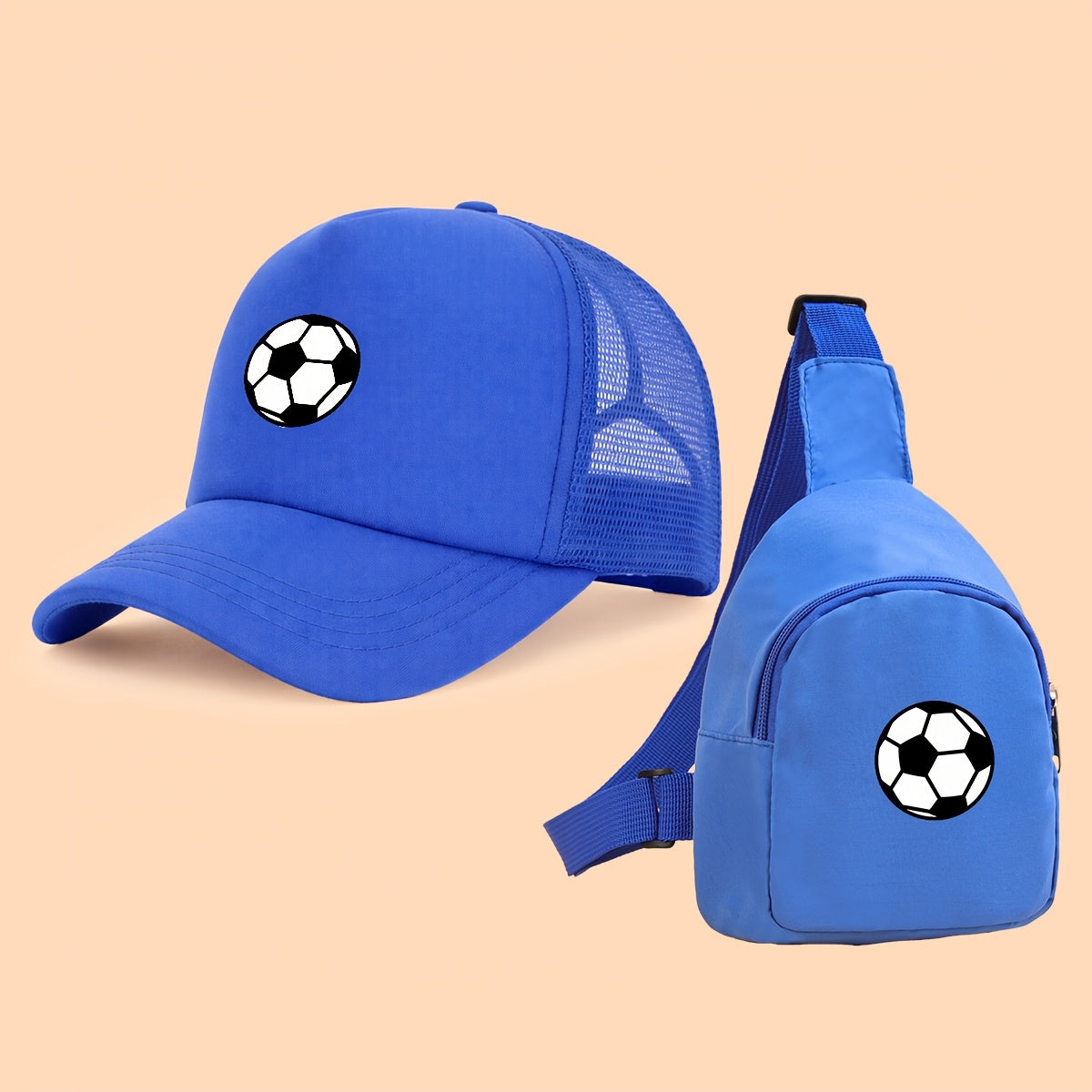 Kids Breathable Soccer Print Baseball Cap & Crossbody Bag Set