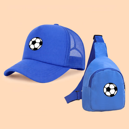 Kids Breathable Soccer Print Baseball Cap & Crossbody Bag Set