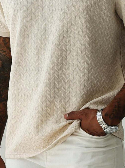 Men'S Casual Short Sleeve Knit Polo Shirt, Polyester Blend with Slight Stretch, Summer Fashion Pullover with Button Details and Print Horse Emblem
