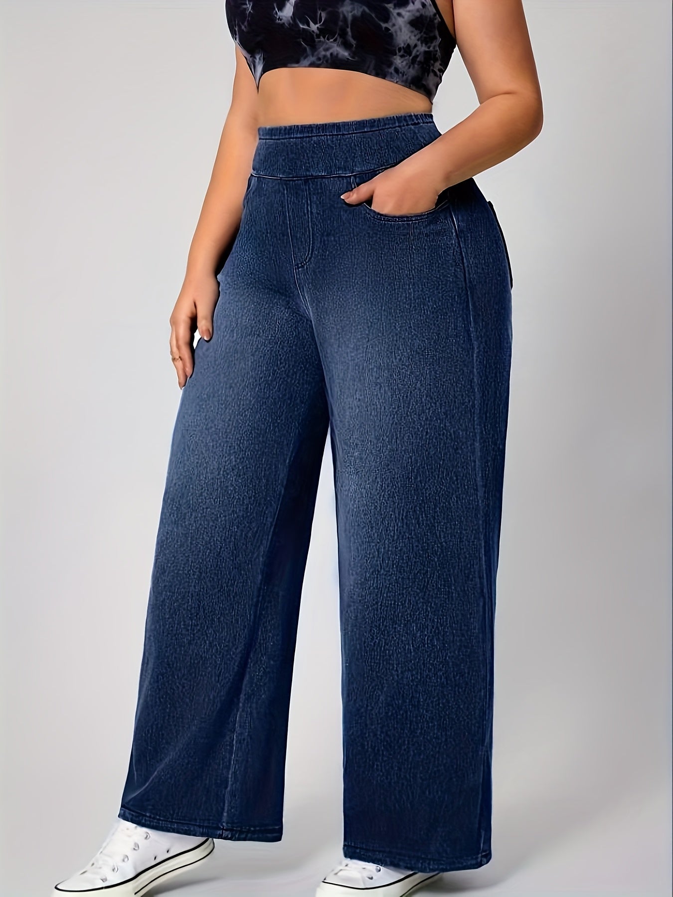 Plus Size Wide Leg Jeans for Women with Elastic Waistband