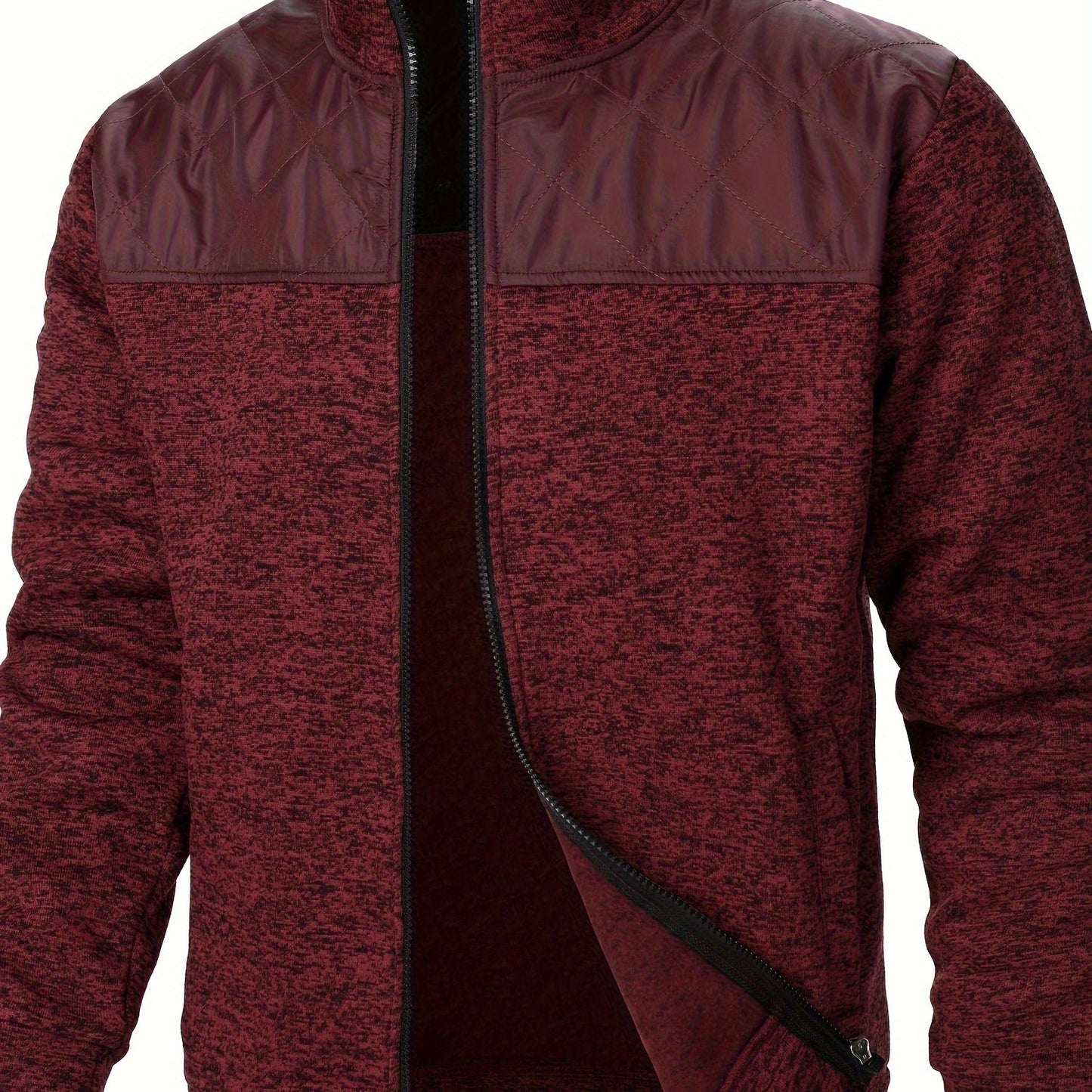 Men's Blocking Quilted Jacket For Spring And Autumn, Casual Stylish Outdoor Stand Collar Coat As Gift