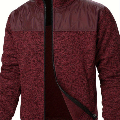 Men's Blocking Quilted Jacket For Spring And Autumn, Casual Stylish Outdoor Stand Collar Coat As Gift