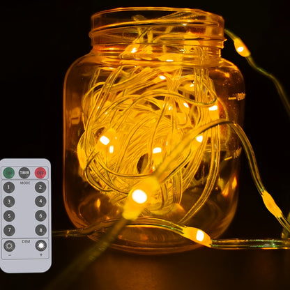 USB-Powered LED Fairy Tale String Lights - Outdoor/Indoor Dimmable Fairy Lights with Remote Control, Yellow Glow Effect, for Halloween, Christmas, Weddings, Parties - Durable Plastic Wire Garland Decorations