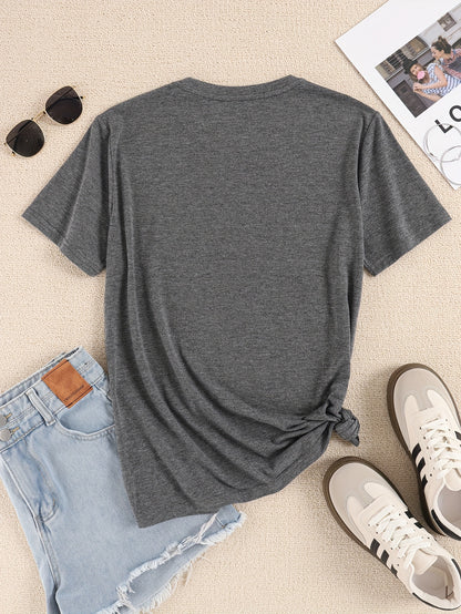 Women's Casual Athletic T-Shirt, Graphic Heart Print, Short Sleeve, Round Neck, Summer & Spring Fashion