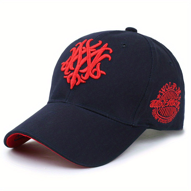 Men's Embroidered Letter Baseball Cap - Adjustable Snapback, Sun Protection, Rayon, Black with Golden Embroidery, Casual Sport Hat for All Seasons