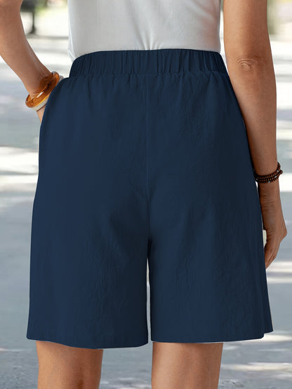 Women'S Elegant Solid Color Casual Comfort Shorts, 95% Polyester 5% Elastane, Summer Woven Fabric, 120g/m², Loose Fit - Navy Blue