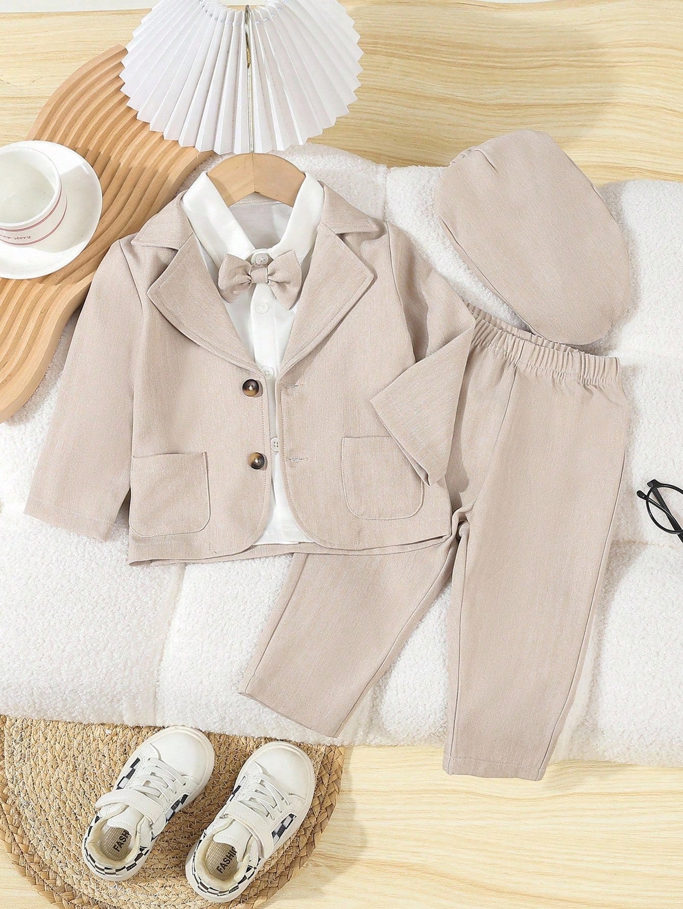 Toddler Boys 3-Piece Formal Suit Set with Bow Tie and Trousers