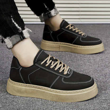 Men's Solid Colour Platform Skateboard Shoes, Comfy Non Slip Durable Lace Up Sneakers For Men's Outdoor Activities