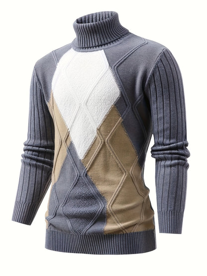 Տղամարդկանց նոր, գունավոր, բարձր օձիքով, երկար թևքերով, ռետրո, քոլեջային ոճի տրիկոտաժե հիմք՝ աշնանային և ձմեռային առօրյա կյանքի համար