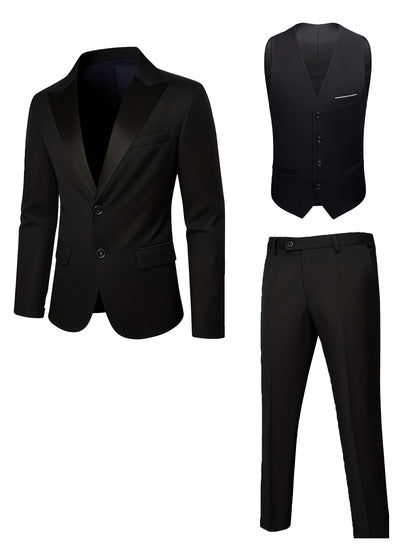 Men's 3-Piece Polyester Suit with Vest and Trousers