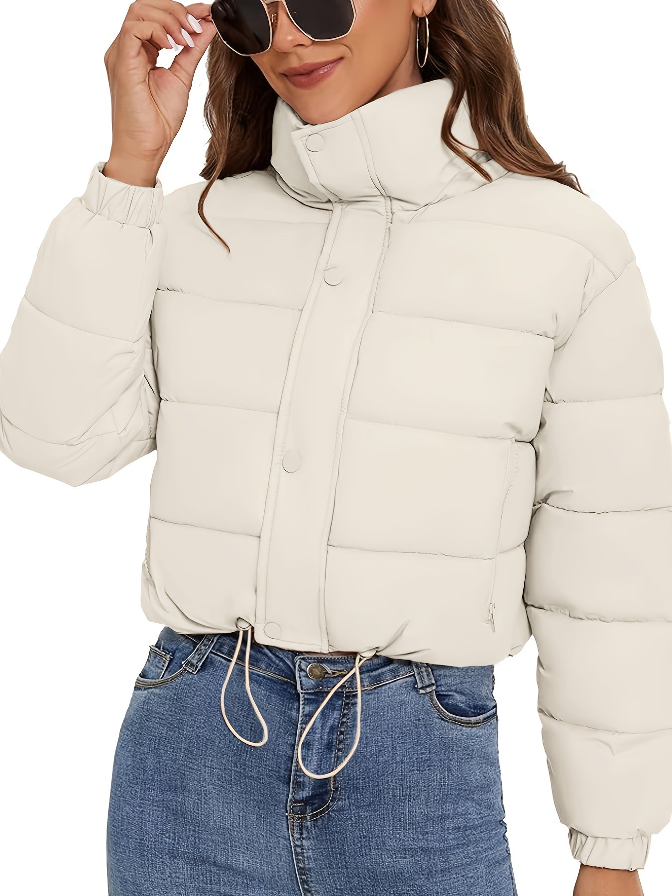 Women'S Lightweight Winter Jacket - Elegant Stand Collar Short Length Quilted Coat with Button Front, H-Silhouette Regular Fit, Long Sleeve Casual Outerwear for Cold Weather, Winter Coats, Seasonal Fashion, Minimalist Style,