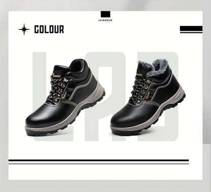 Reinforced Anti-Puncture & Anti-Smashing Safety Work Boots for Men - Heavy-Duty Steel Toe Cap, Anti-Piercing Cushioned Insole, PU Upper & Lining, All-Terrain Traction - Winter/Spring/Fall Construction/Industrial/Construction/