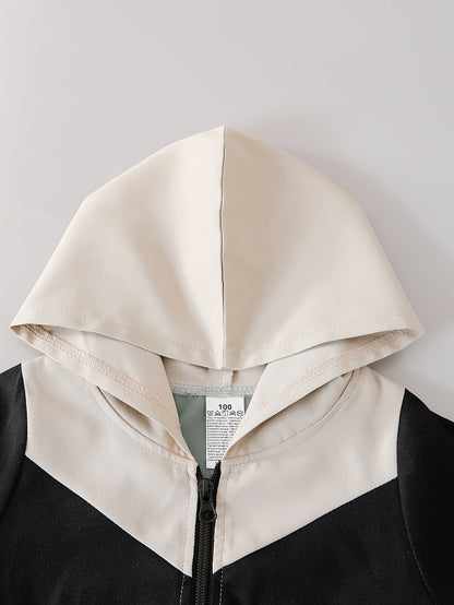 Boys' Casual Color-Block Hooded Jacket and Pants Set