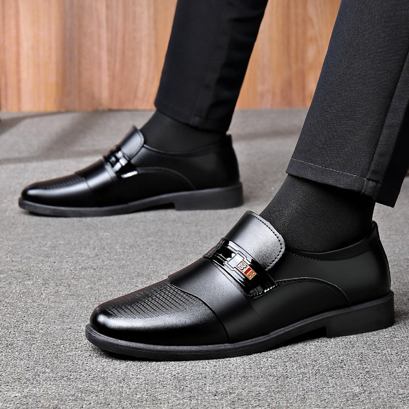 Men's Black PU Loafers British Style Slip-On Dress Shoes