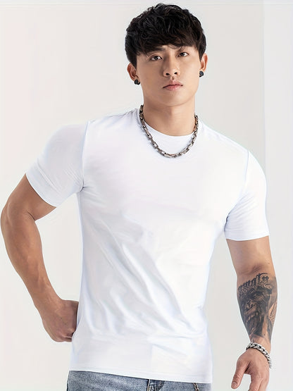 Men's Summer Athletic T-Shirt - Moisture-Wicking Stretch Fabric Slim Fit Round Neck Short Sleeve Tee for Gym, Running, Training - Solid Color Black, Gym Apparel   Machine Washable Top, Gym Shirts