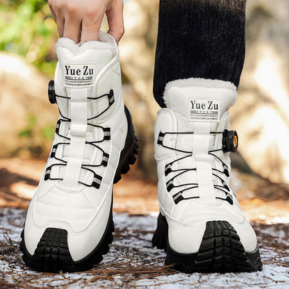 Men's -Lined Snow Boots, Winter Warm Work Boots, Wear-Resistant Outsole Anti-Slip Hiking Boots, Outdoor Trekking Boots, Tactical Work Boots, Gear Pattern Anti-Slip Sole, Snow Mountain Hiking Boots, Professional Outdoor Polar