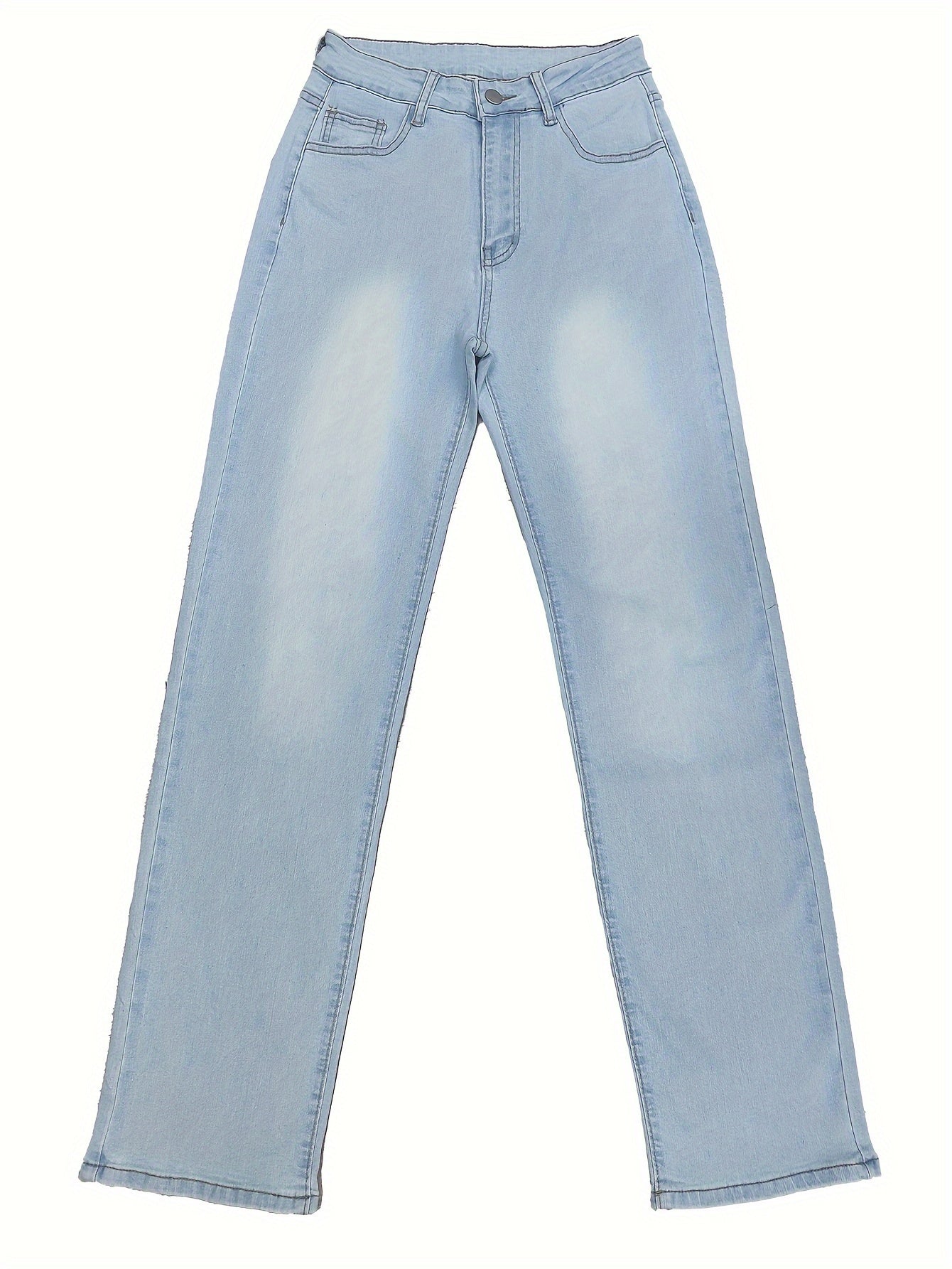 High Waist Light Washed Straight Jeans, Slash Pocket Casual Loose Fit Denim Pants, Women's Denim Jeans & Clothing
