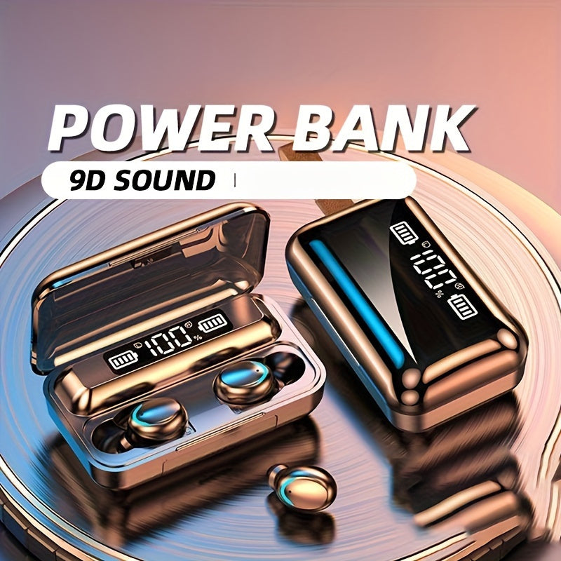 In-Ear TWS Wireless Earbuds with 9D HiFi Stereo Sound, HD Mic, Voice Call, Touch Control, LED Display Charge Case, 800mAh USB Rechargeable Lithium Battery for Gaming - Non, Tangle-Free Cable Included