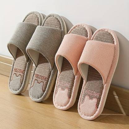 Unisex Cozy Linen Slip-On Slippers with Anti-Slip EVA Sole