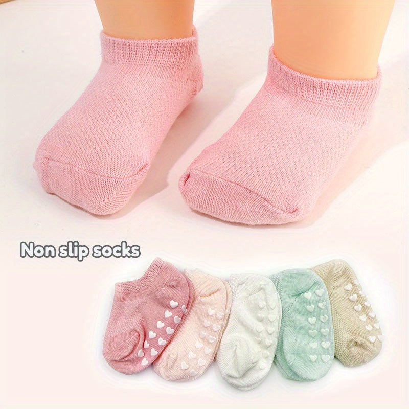 5 Pairs of Heart-Patterned Non-Slip Socks for Baby Boys And Girls, Perfect for Infants Learning to Walk, Comfortable And Breathable Cute Short Boat Socks, Suitable for Babies, a Great Valentine'S Day Gift.
