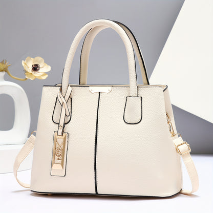 Large Capacity Gray PU Tote Bag - Stylish Versatile Shoulder & Crossbody Bag with Adjustable Straps, Zip Closure, and Polyester Lining