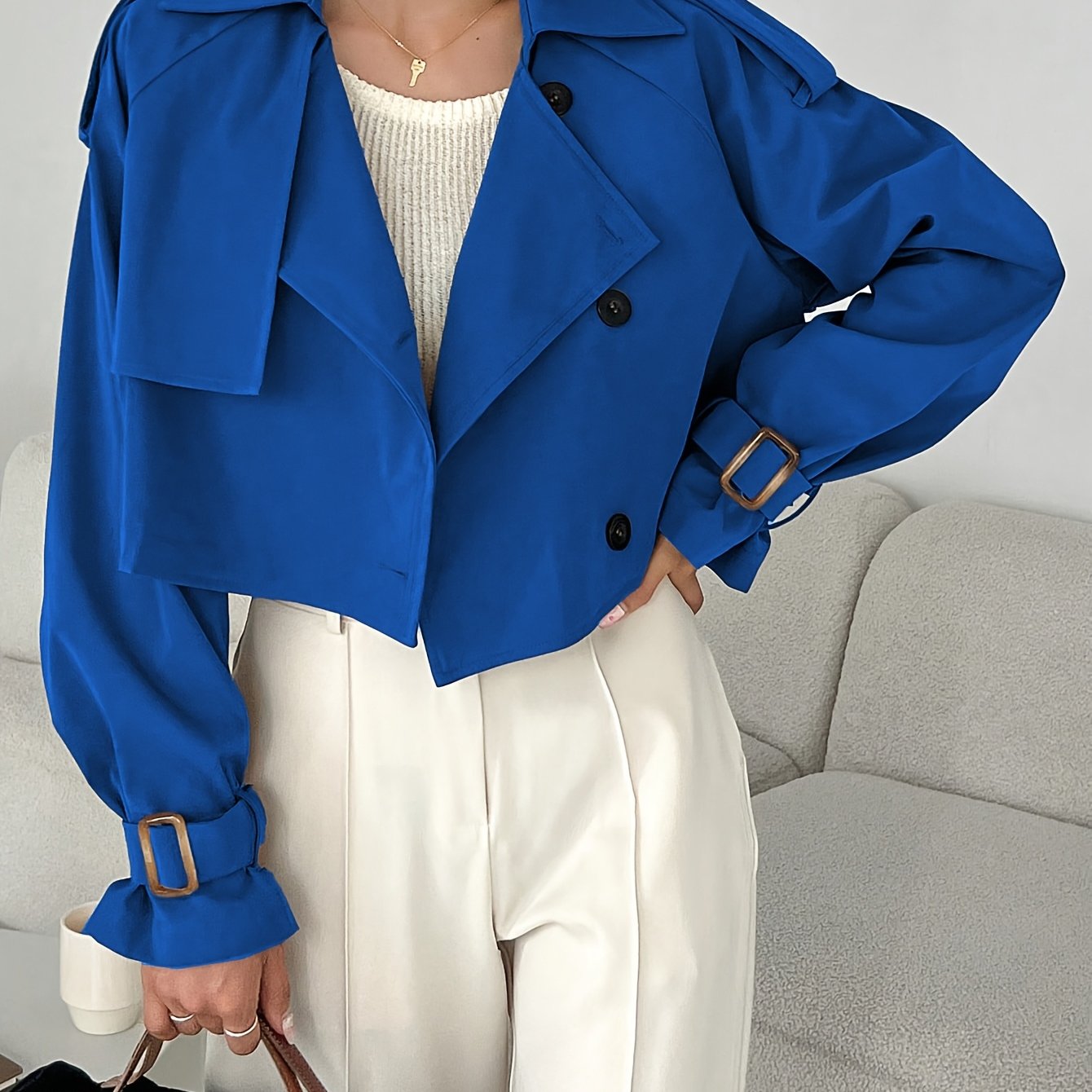 Կանացի էլեգանտ միագույն կարճ քամուց պաշտպանիչ բաճկոն - թեթև, բազմակողմանի վերնազգեստ առօրյա և պաշտոնական հանդերձանքի համար, հեշտ խնամքի համար՝ ձեռքով լվացում/քիմմաքրում, դիմացկուն գործվածք