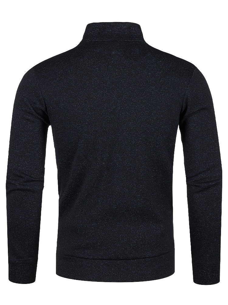 Men's Knitted Cardigan Jacket, Autumn Winter Casual Stand Collar Full Zip Coat, Long Sleeve Regular Fit Jacket