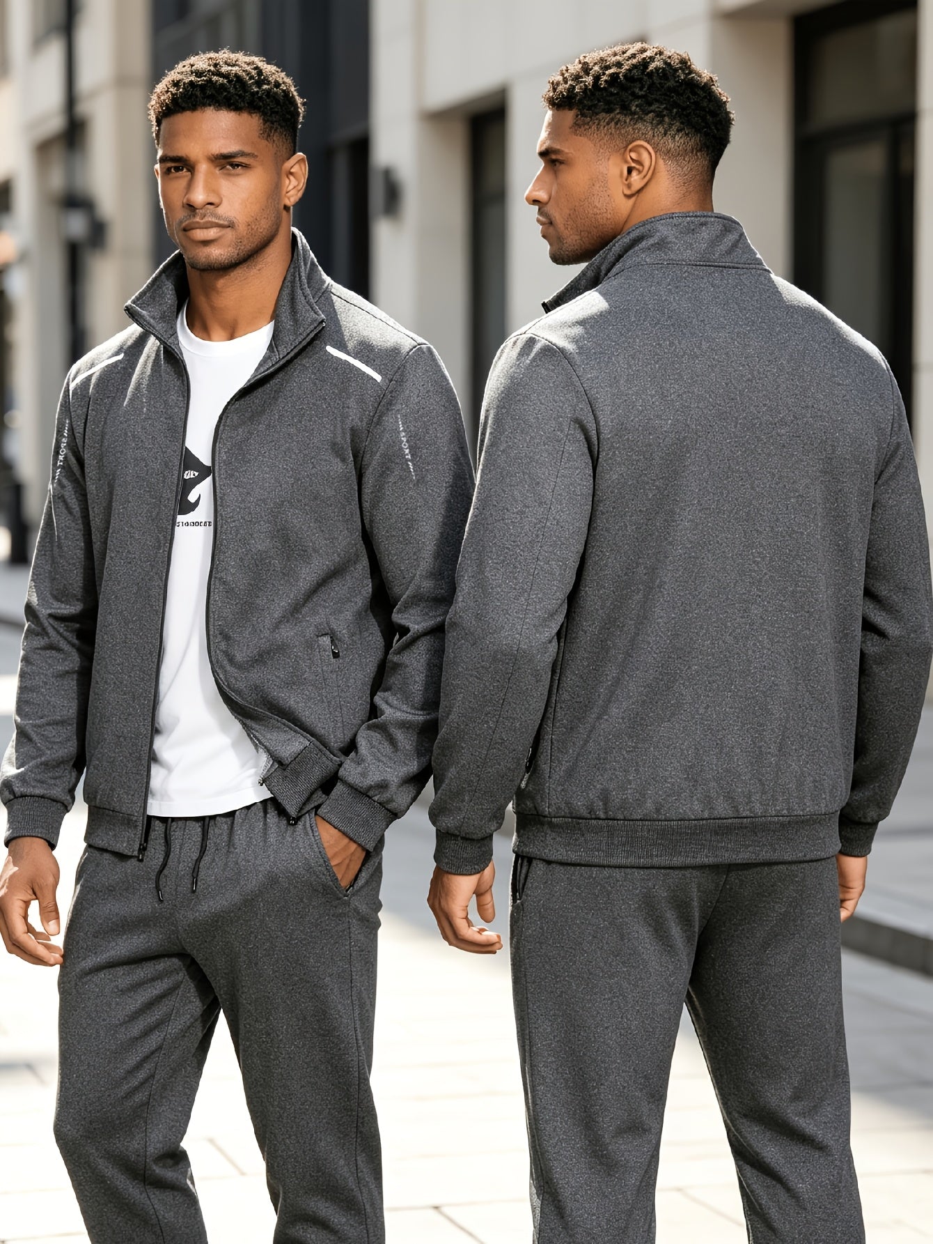 Men's Spring/Fall Stand-Up Collar Sports Cardigan Suit