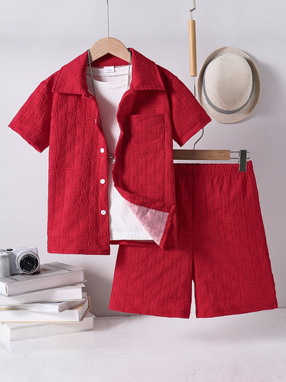 Boys Casual Short-Sleeve Shirt and Shorts Set for Summer