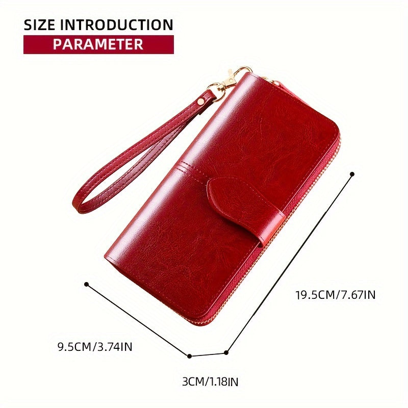 Two-Layer Cowhide Leather Clutch Wallet for Men & Women, Casual Large Capacity RFID Blocking Zippered Hand Purse with Transparent ID Slot and Anti-Theft Brush, Versatile for Going Out