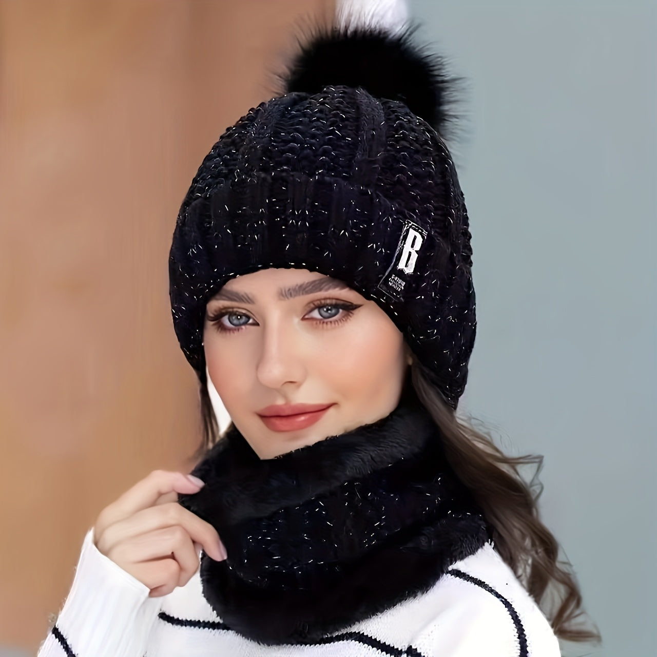 2pcs Winter Essentials Set - Thick Plush Pom Bucket Hat & Fleece-Lined Scarf | Windproof, Warm Beanie for Men & Women | Hand Wash Only, Winter Clothes, Cold Weather Gear, Cozy Headwear, Soft Texture, Stylish Headgear, Outdoor