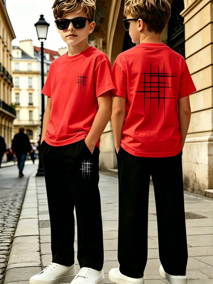 Boys' Casual Geometric Print Short Sleeve & Pants Set