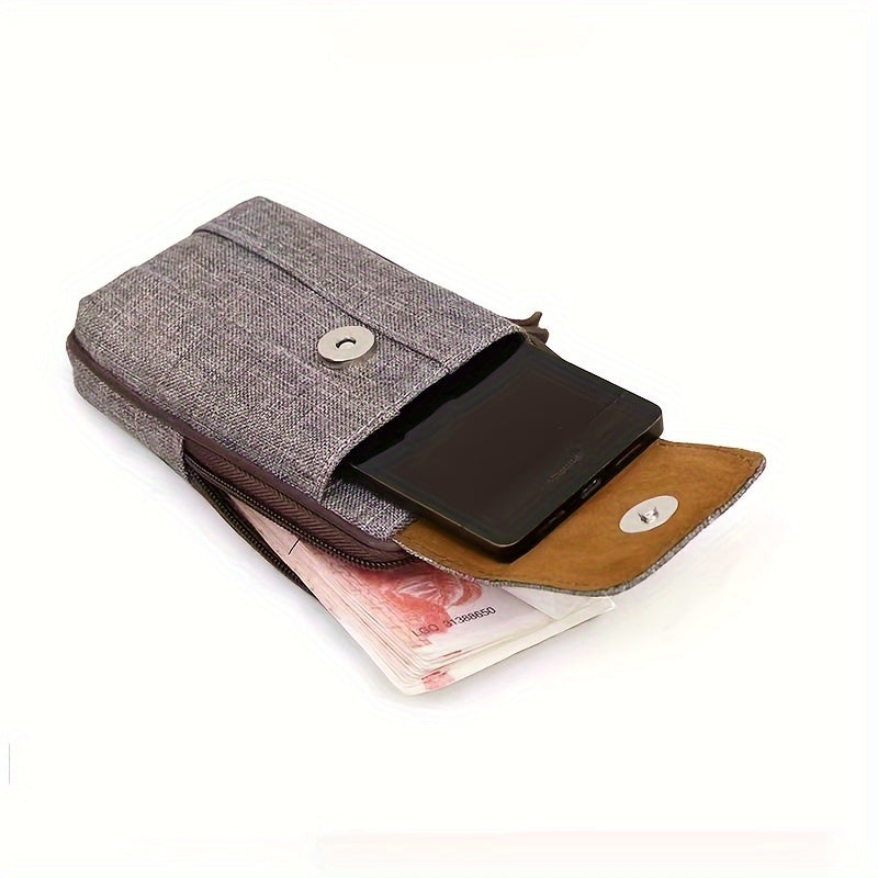 1pc Men's Mobile Phone Bag, Casual Wear Belt Fanny Pack, Canvas Mobile Phone Fanny Pack, Multi-functional Waterproof Mobile Phone Bag, Card Holder, Coin Wallet
