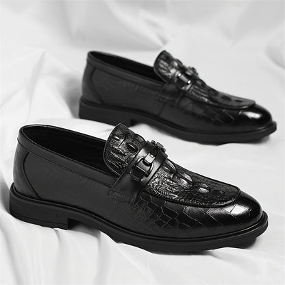 Men's Alligator Print Casual Loafers with Soft Rubber Sole