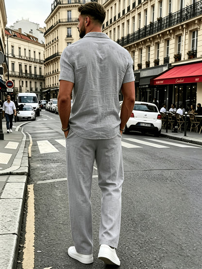 Men's Casual Linen Shirt and Pants Set for Summer Comfort