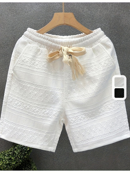 Men's Casual Drawstring Shorts - Breathable Polyester Blend, Perfect for Summer Outings & Hiking