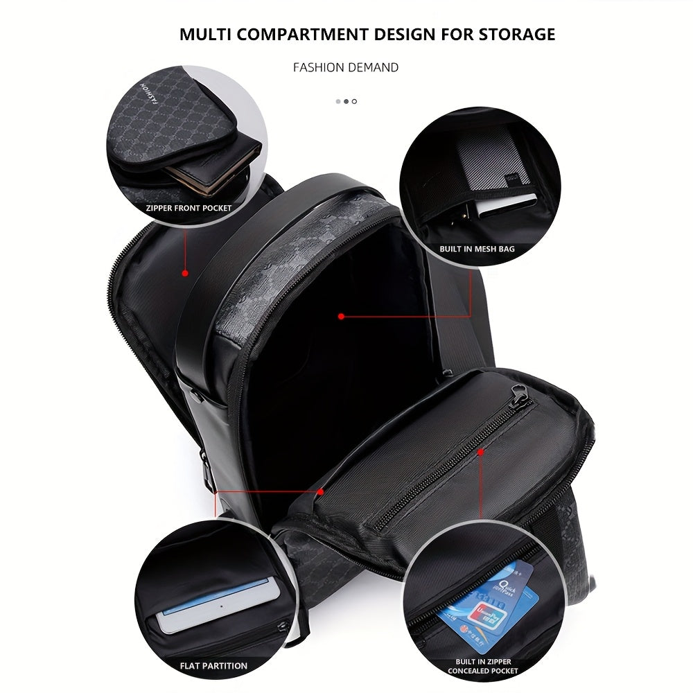 Elegant Black Crossbody Bag with Adjustable Strap, Anti-Theft Zipper Closure, and Polyester Lining - Stylish Chest Bag for Men and Women, Secure Travel Bag Patterned Chest Bag Durable Zipper Closure