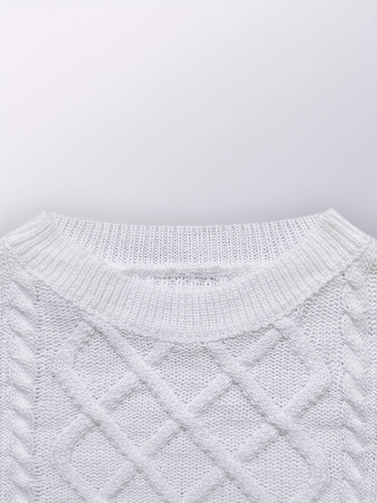 Elegant Cable Knit Sweater for Women - Casual Long Sleeve, Round Neck Pullover in Solid Color, Perfect for Fall/Winter