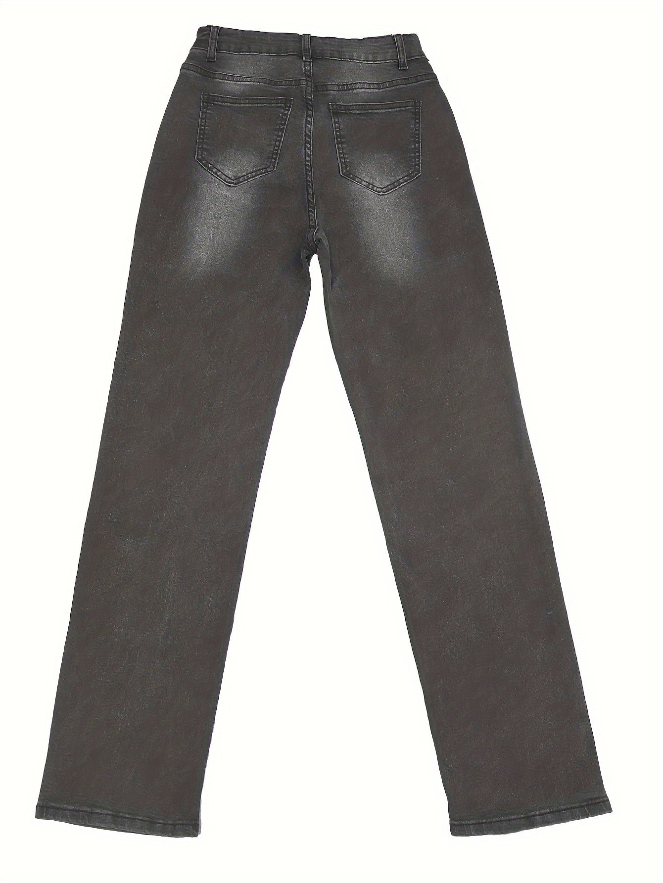 High Waist Light Washed Straight Jeans, Slash Pocket Casual Loose Fit Denim Pants, Women's Denim Jeans & Clothing