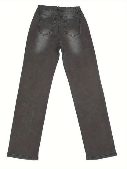 High Waist Light Washed Straight Jeans, Slash Pocket Casual Loose Fit Denim Pants, Women's Denim Jeans & Clothing