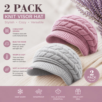 Women's Vintage Cable Knit Newsboy Hats with Sun Visor, Warm & Windpro
