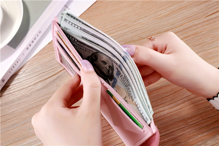 Women's Compact Tri-Fold Wallet - Short Fake Handbag with Snap Closure, Slim Card Holder & Cash Pocket, Casual Everyday Clutch for Smartphones (for women) - Asian Style Purse