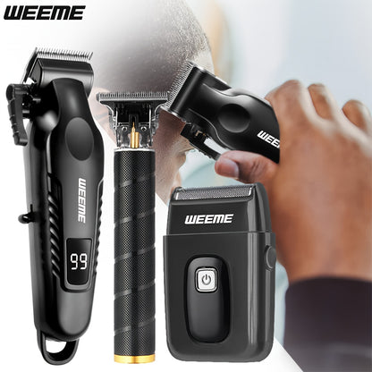 WEEME 2pcs/3pcs Men's grooming suit Multi-function electric hair clipper shaver trimmer alloy steel head three-gear adjustment USB fast charging LCD power display household travel car must-have gift for husband, boyfriend and