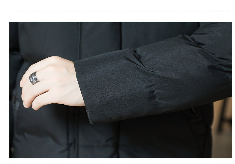 Men's Winter Hooded Padded Jacket, Thickened Loose Fit Solid Color Zip-Up Padded Coat, Warm & Stylish Men's Outerwear