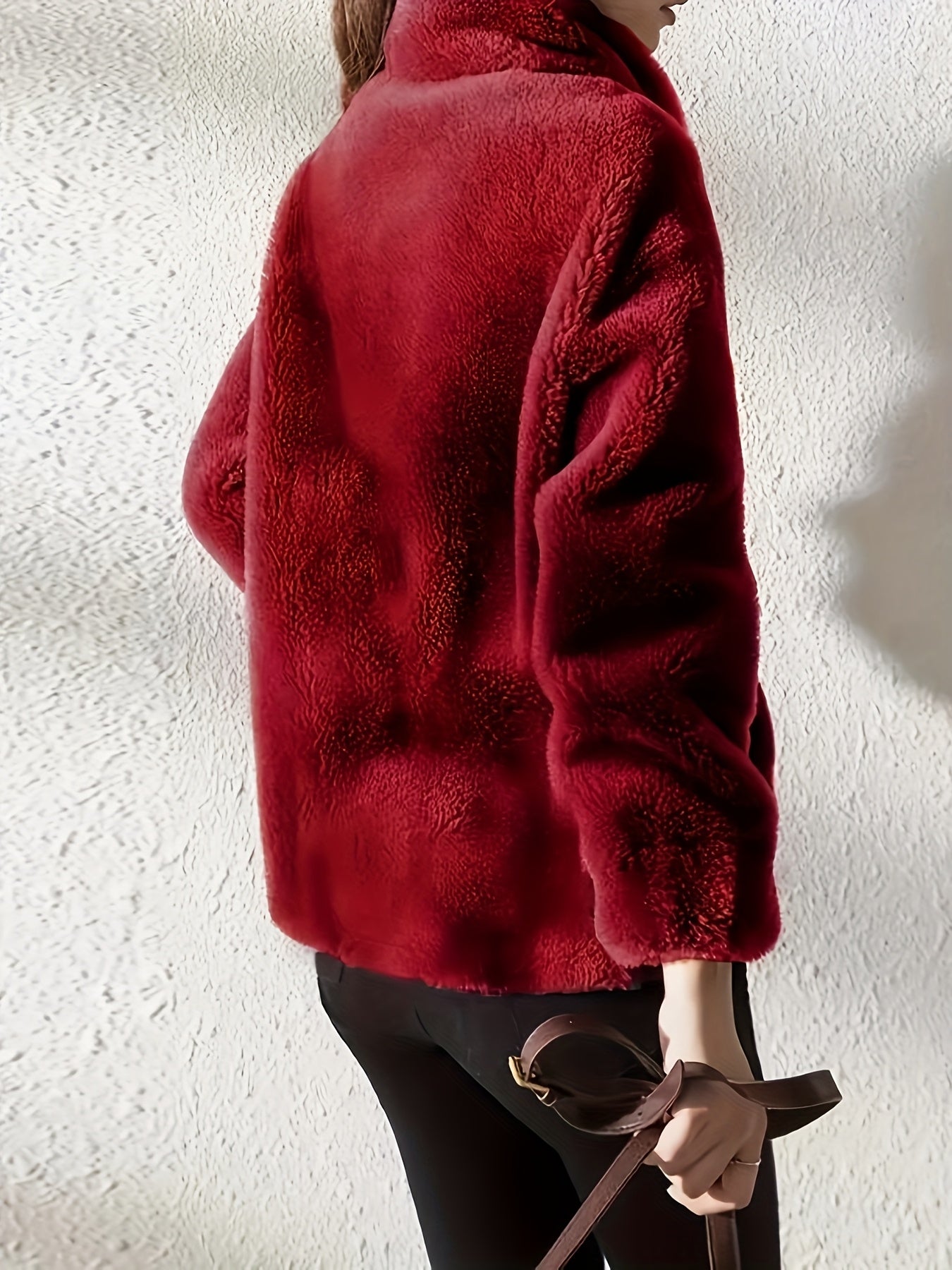 Մեծ չափս - կանացի նոր բրդյա բաճկոն, ձմեռային կարդիգան սվիտեր, հաստ և տաք երկկողմանի մարջանագույն բրդյա կտոր, ազատ և ոճային վերնազգեստ։