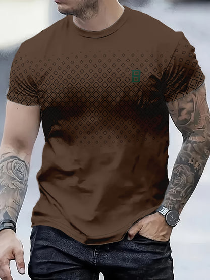 Men's Casual Crew Neck T-Shirt - 100% Polyester, All-Season Comfort